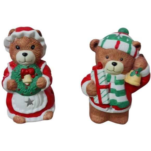 Vintage Christmas Bear Candle Holders Festive Holiday Decor Ceramic Multicolor - Picture 3 of 13